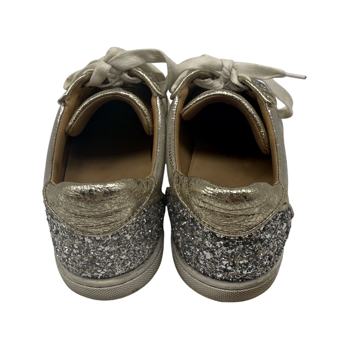 Christian Louboutin Silver Glitter Disco Seava Lace-Up Low Top Sneakers