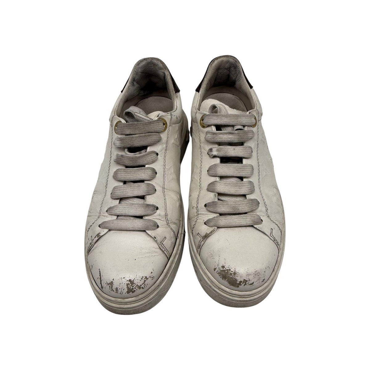 Louis Vuitton White Leather Monogram Embossed Lace-up Low Top Sneakers