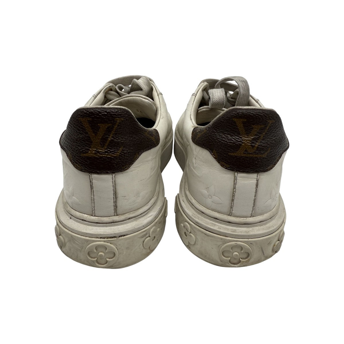 Louis Vuitton White Leather Monogram Embossed Lace-up Low Top Sneakers
