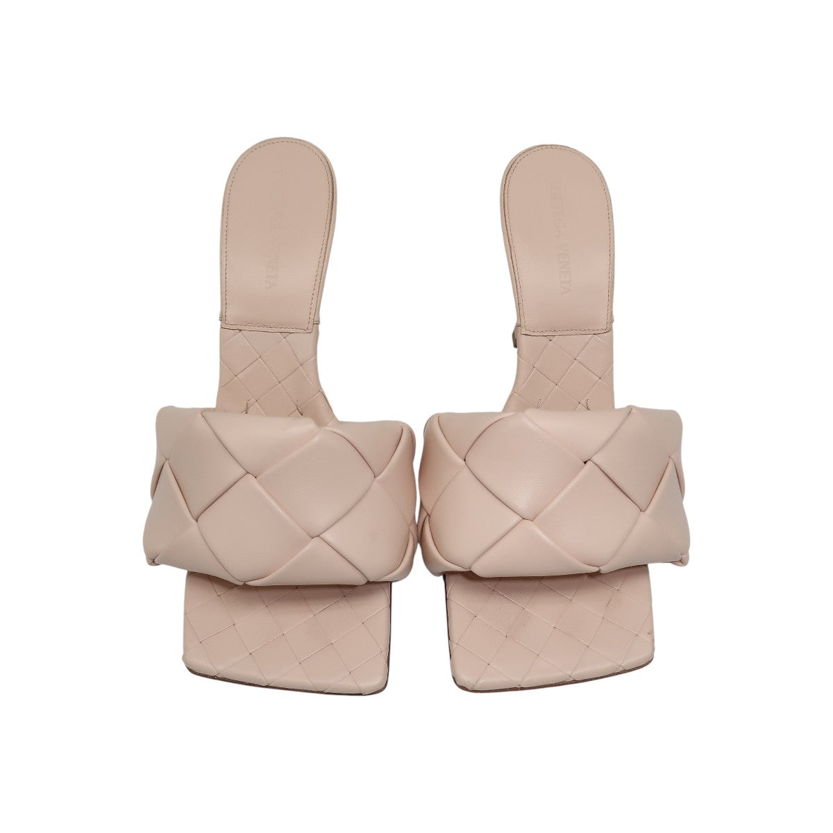 Bottega Veneta Beige Leather Intrecciato Weave Lido Slides