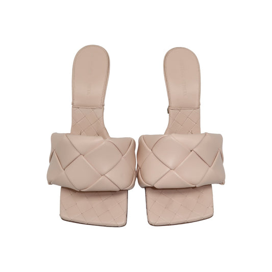 Bottega Veneta Beige Leather Intrecciato Weave Lido Slides
