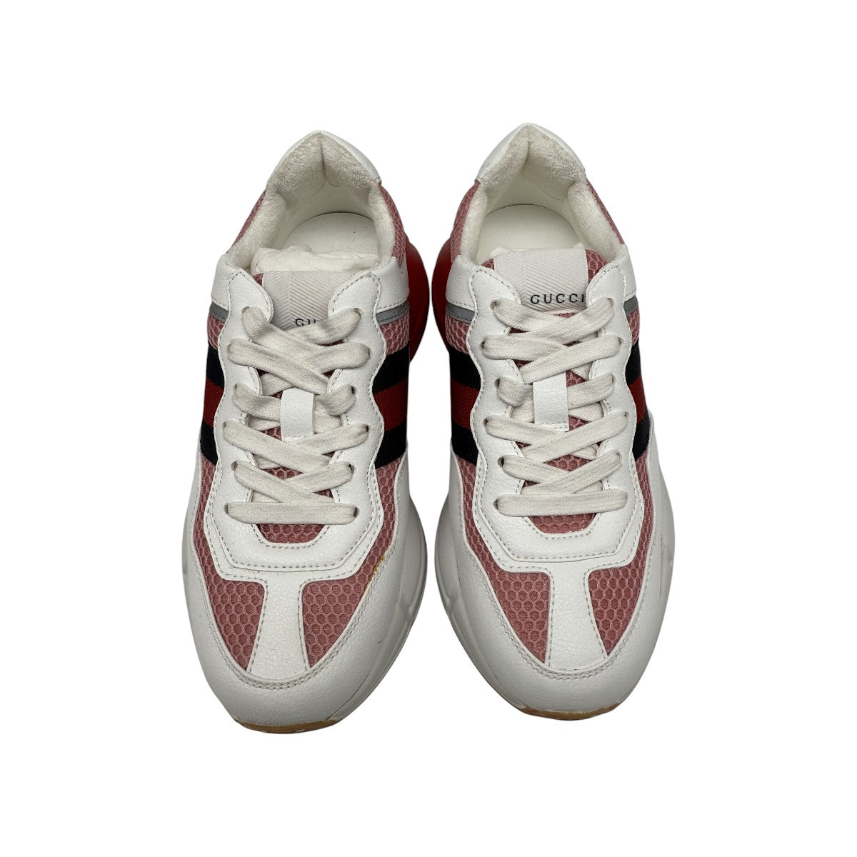 Gucci White/Pink Leather Mesh Rhyton Trainer Sneakers