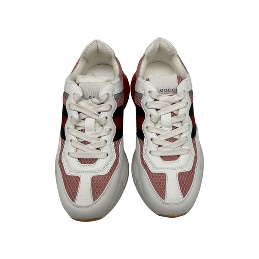 Gucci White/Pink Leather Mesh Rhyton Trainer Sneakers