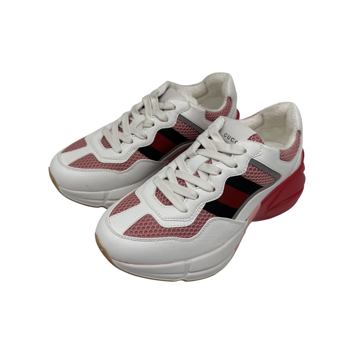 Gucci White/Pink Leather Mesh Rhyton Trainer Sneakers