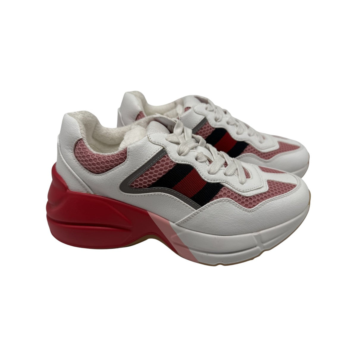 Gucci White/Pink Leather Mesh Rhyton Trainer Sneakers