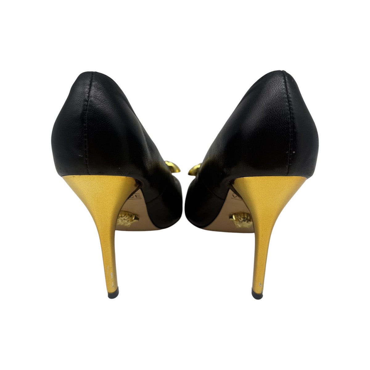 Versace Black Leather La Medusa Embellished Pointed Toe Pumps Heels