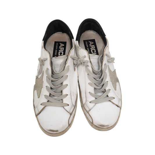 Golden Goose White Leather Suede Trim Superstar Lace-Up Low Top Sneakers