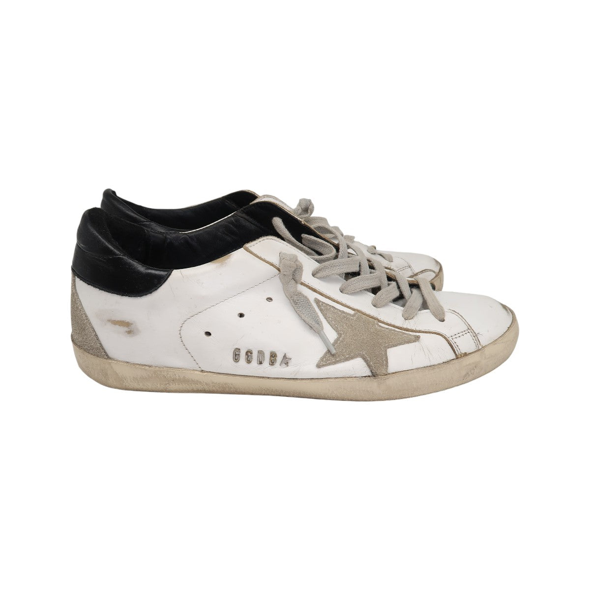 Golden Goose White Leather Suede Trim Superstar Lace-Up Low Top Sneakers