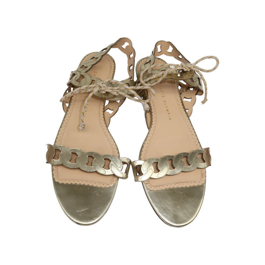 Charlotte Olympia Gold Leather Chain Link Strap Flat Sandals