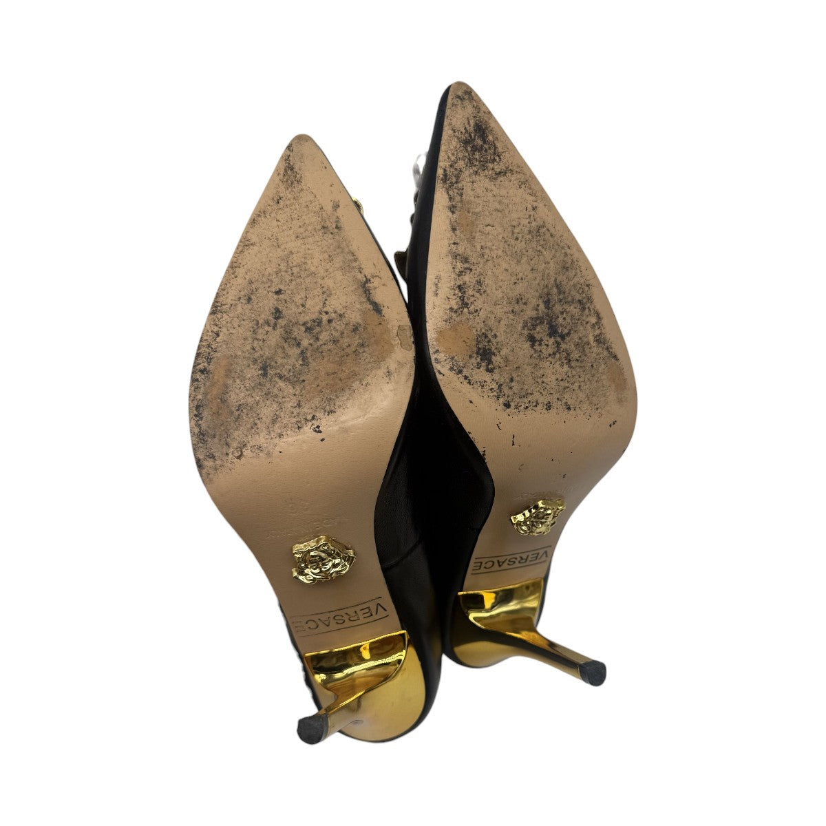 Versace Black Leather La Medusa Embellished Pointed Toe Pumps Heels