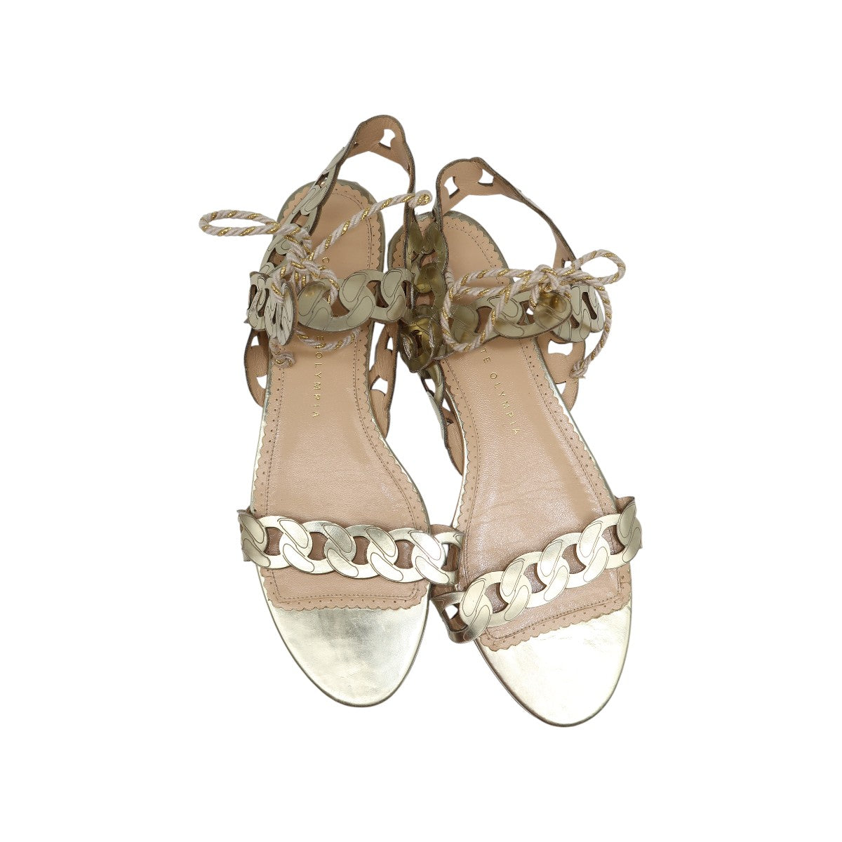 Charlotte Olympia Gold Leather Chain Link Strap Flat Sandals