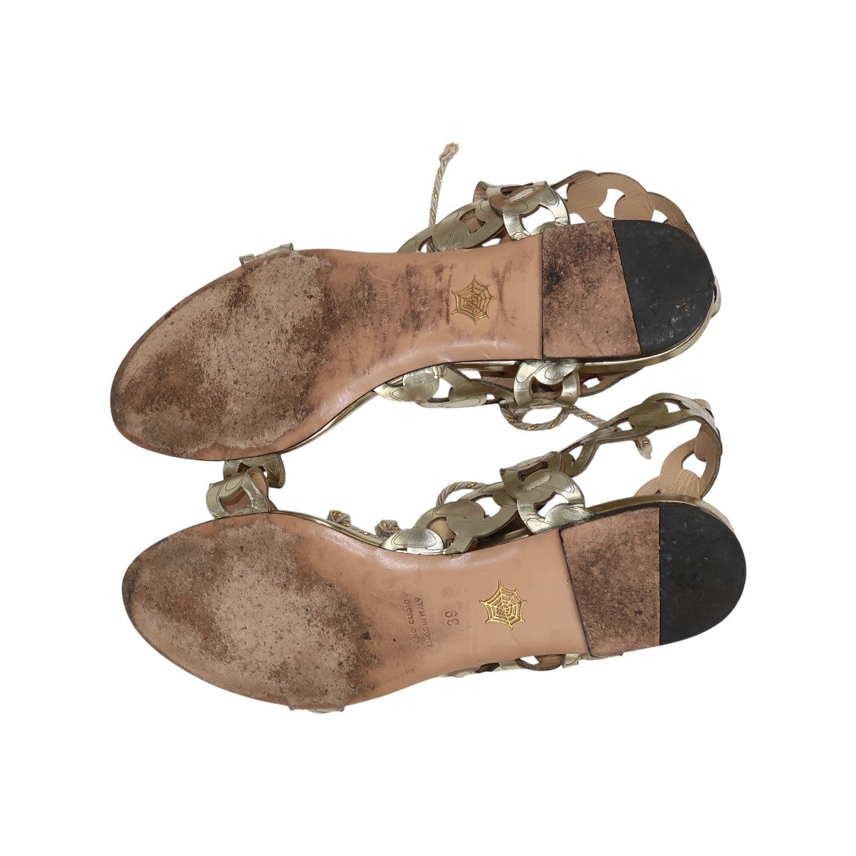 Charlotte Olympia Gold Leather Chain Link Strap Flat Sandals