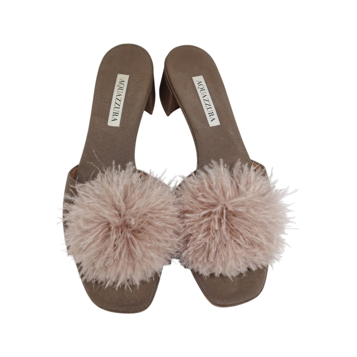 Aquazzura Brown Fabric Fur Trim Slide Sandals