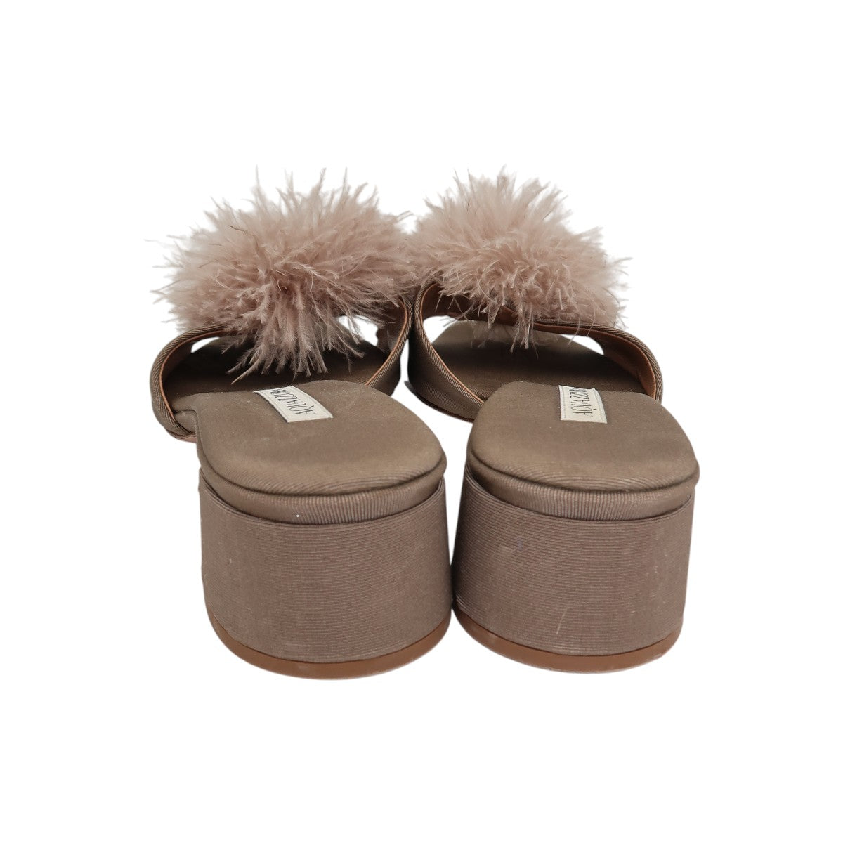 Aquazzura Brown Fabric Fur Trim Slide Sandals