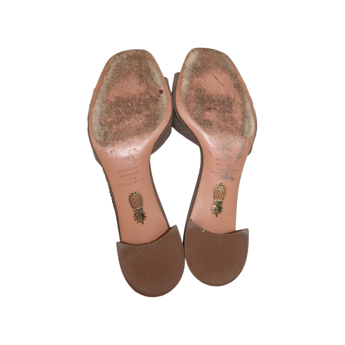 Aquazzura Brown Fabric Fur Trim Slide Sandals