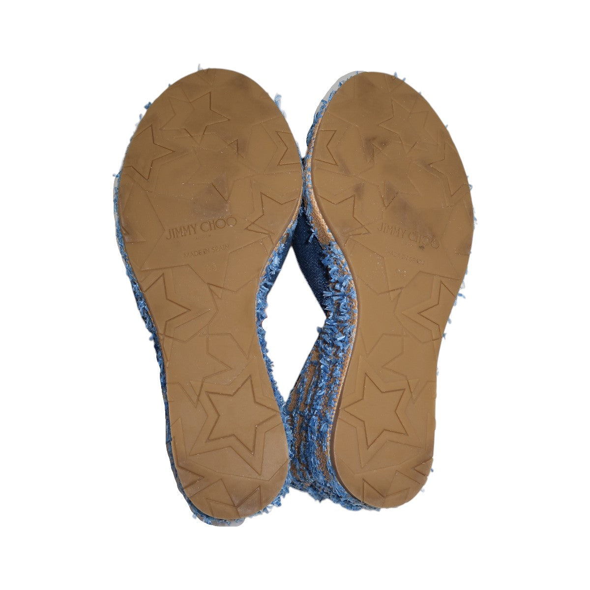 Jimmy Choo Blue Denim Raffia Almer 105 Wedge Sandals