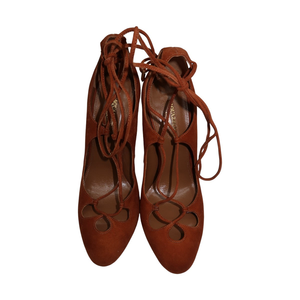 Aquazzura Brown Suede Dancer Plateau Ankle Tie Stiletto Pumps