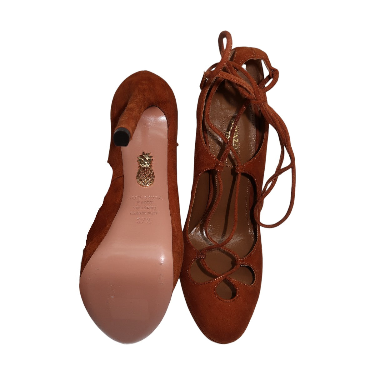 Aquazzura Brown Suede Dancer Plateau Ankle Tie Stiletto Pumps