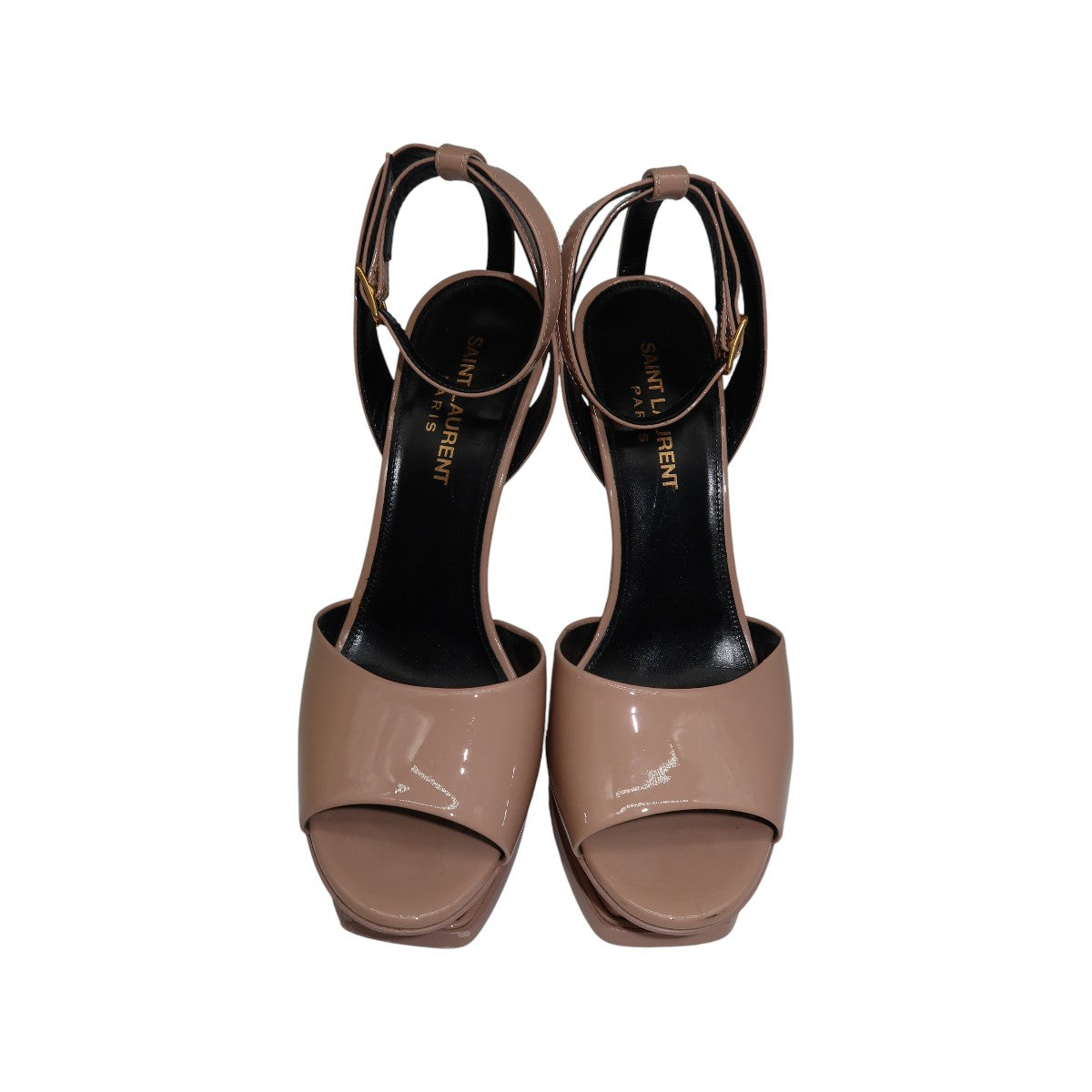 YSL Saint Laurent Nude Patent Leather Tribute 105 Heeled Sandals
