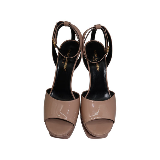 YSL Saint Laurent Nude Patent Leather Tribute 105 Heeled Sandals