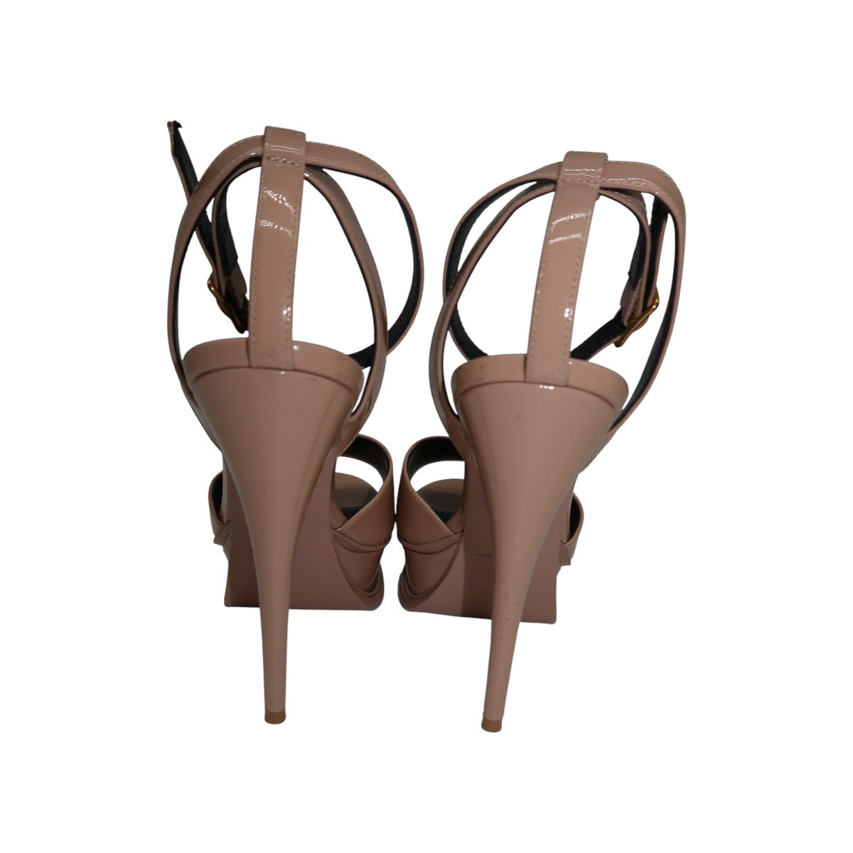 YSL Saint Laurent Nude Patent Leather Tribute 105 Heeled Sandals