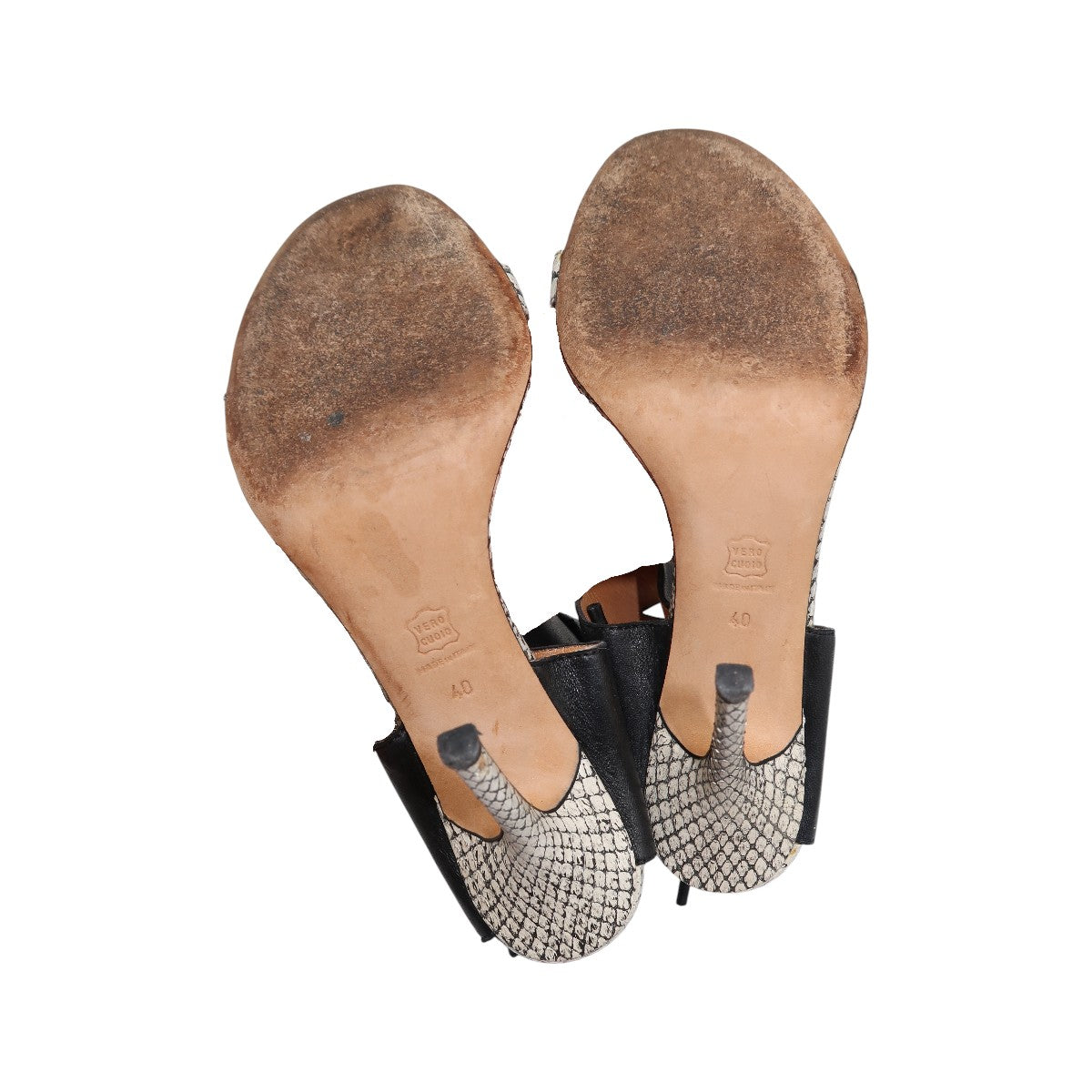 Alexa Wagner Black/White Leather Snake Skin Open Toe Heeled Sandals