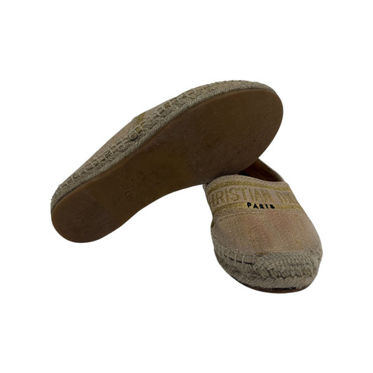 Christian Dior Gold Granville 62K Gold Logo Embroidered Espadrille Flats