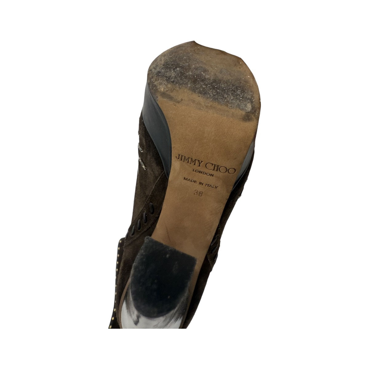 Jimmy Choo Brown Suede Studded Wide Calf Length Platform Boots