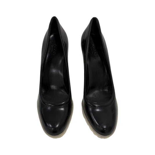 Gucci Black Patent Leather Round Toe Slip-On Pumps Heels