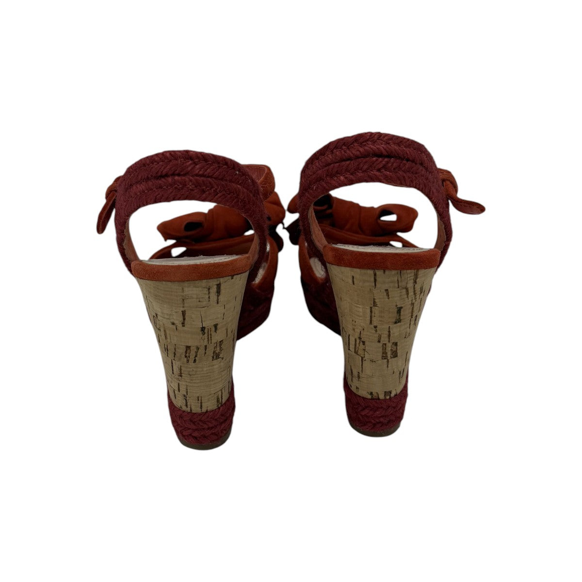 Prada Rust/Brown Suede Bow Logo Accent Wedge Slingback Espadrille Sandals