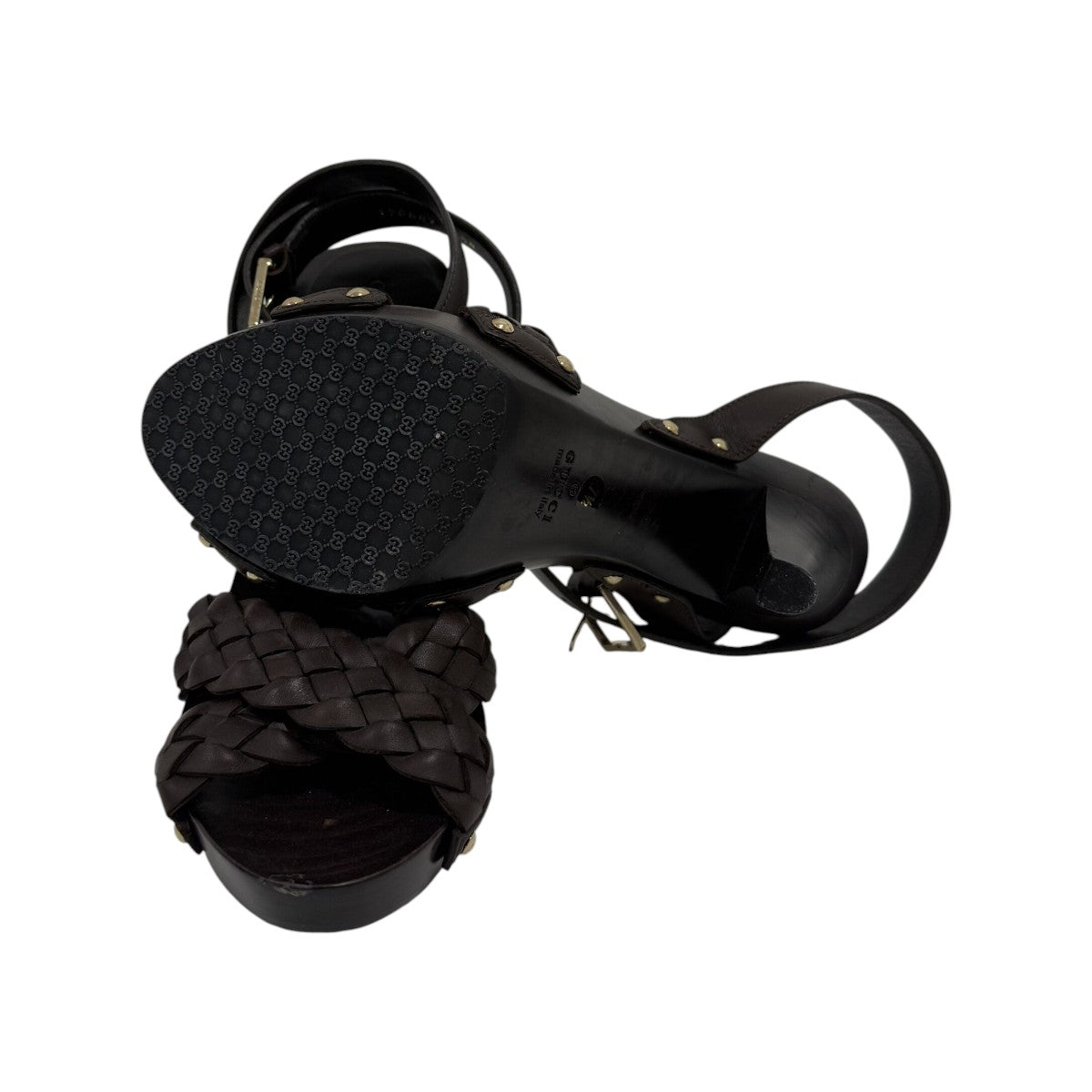 Gucci Cocoa/Brown Lifford Braided Leather Ankle Strap Platform Heels
