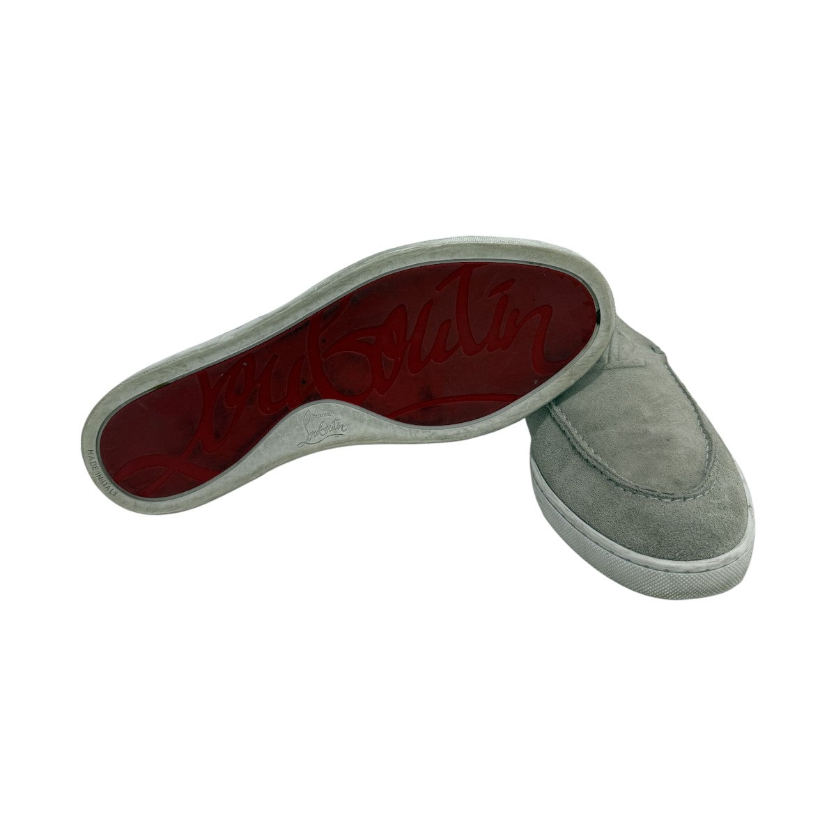 Christian Louboutin Gray Leather Suede Logo Embossed Versiboat Loafers