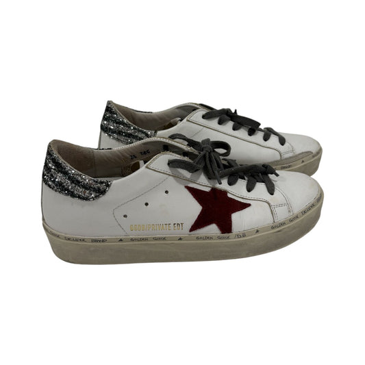 Golden Goose Limited Edition White Leather Glitter Tab Hi Star Sneakers