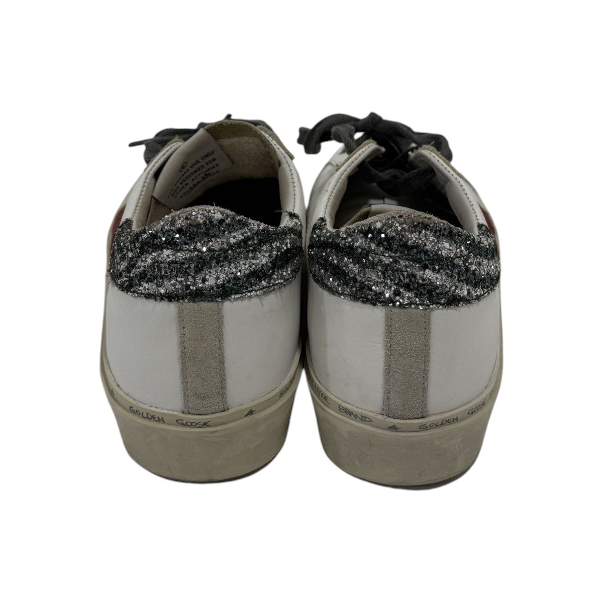 Golden Goose Limited Edition White Leather Glitter Tab Hi Star Sneakers