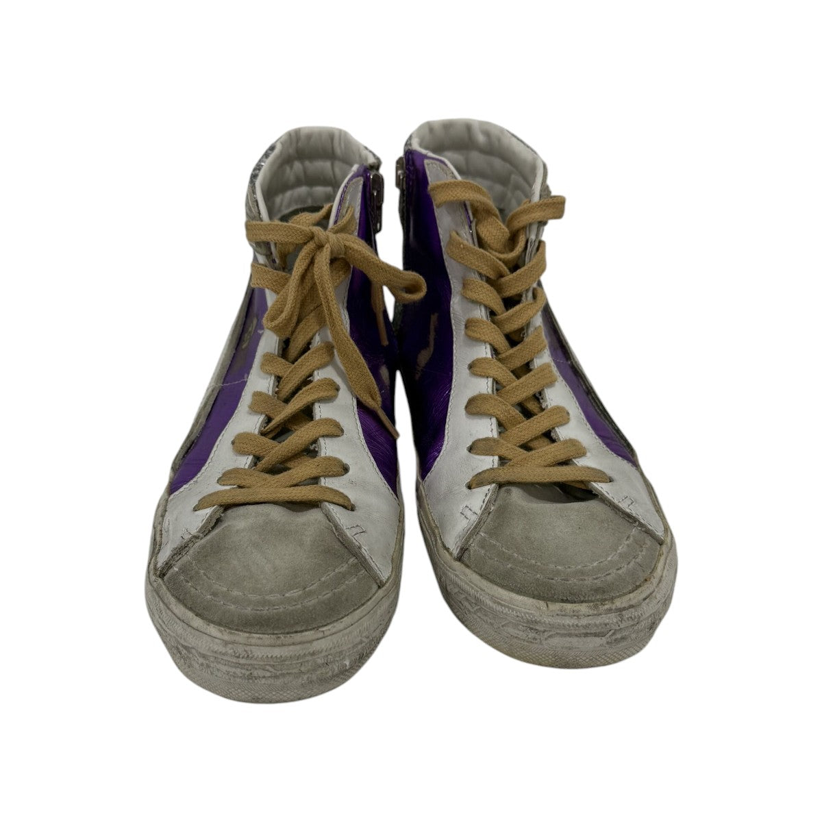 Golden Goose Retro Silver Glitter Metallic Purple High-Top Sneakers