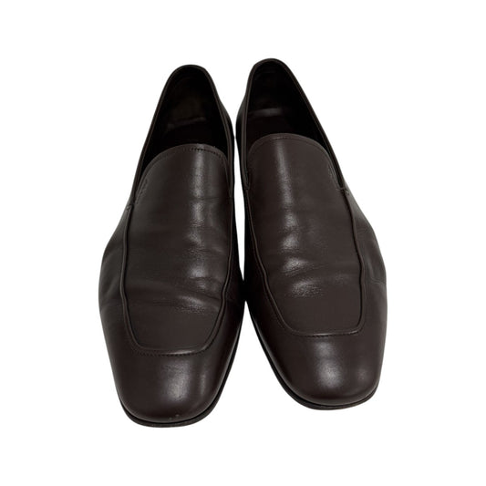 Prada Milano Brown Leather Square Toe Slip-on Loafers