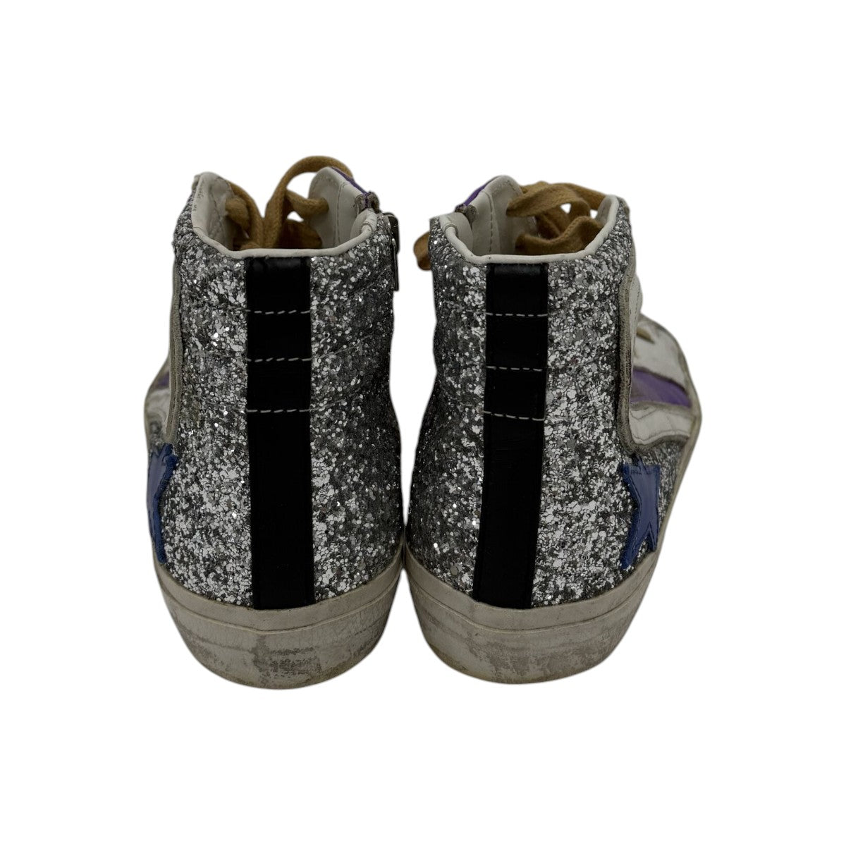 Golden Goose Retro Silver Glitter Metallic Purple High-Top Sneakers