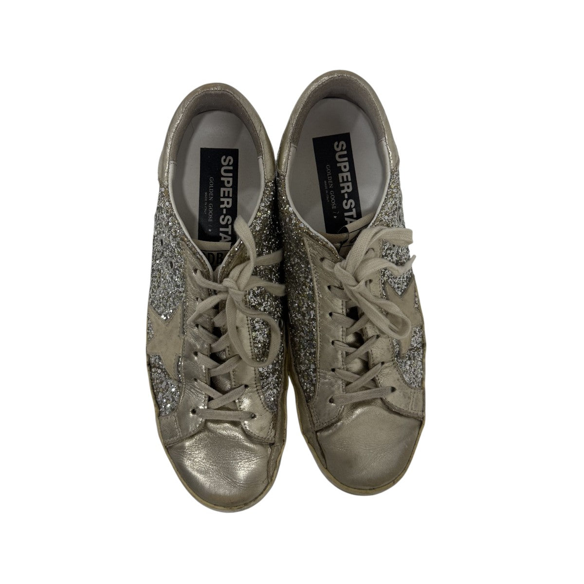 Golden Goose Silver Glitter Suede Superstar Lace Up Sneakers