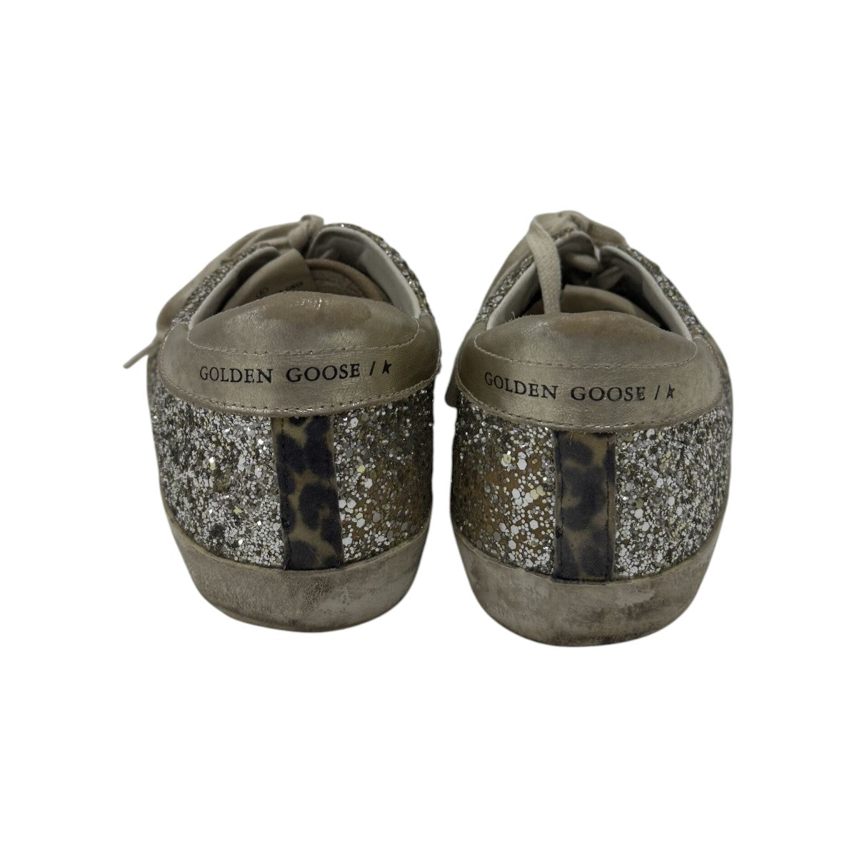 Golden Goose Silver Glitter Suede Superstar Lace Up Sneakers