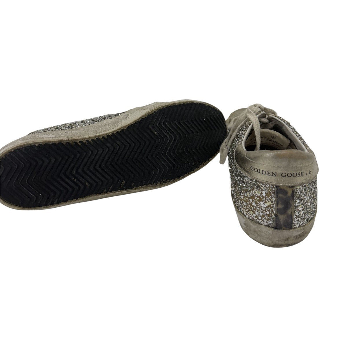 Golden Goose Silver Glitter Suede Superstar Lace Up Sneakers