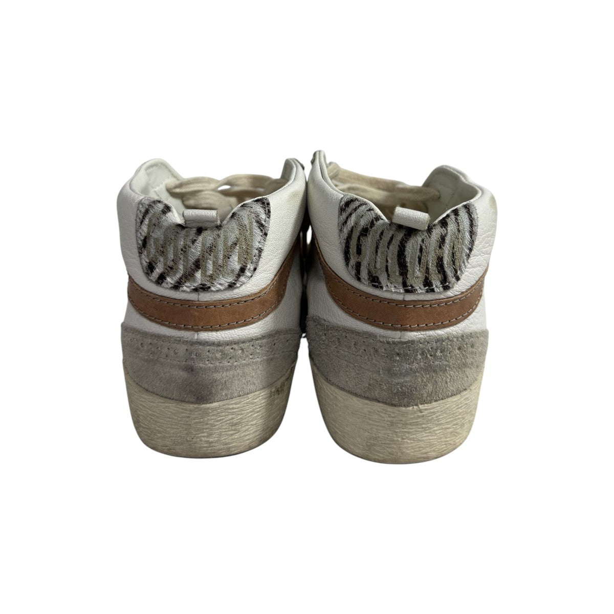 Golden Goose White/Gray Leather Suede Trim Mid Star Zebra Print Sneakers