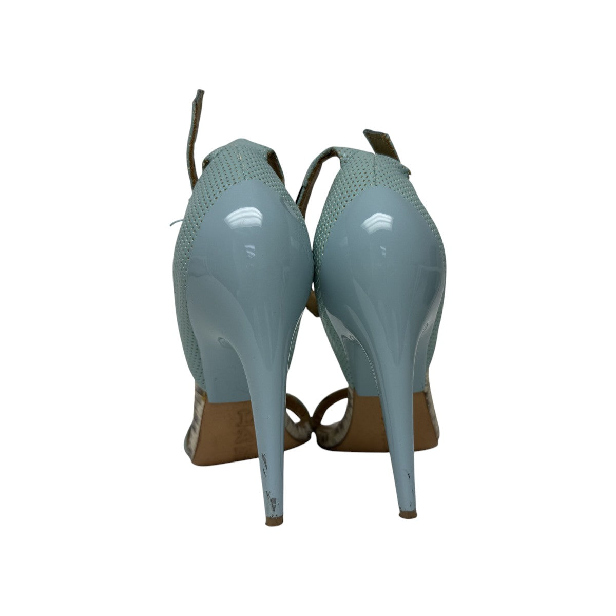 L.A.M.B. Sky Blue Leather Jazmyn Ankle Strap Open Toe Heeled Sandals