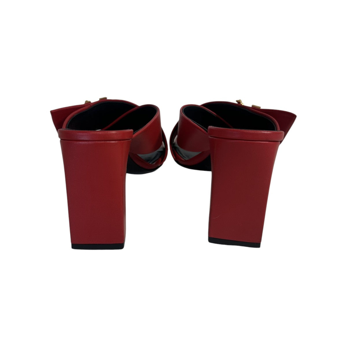 Versace Red Virtus Leather Barocco V Logo Slip-On Mules Heeled Sandals