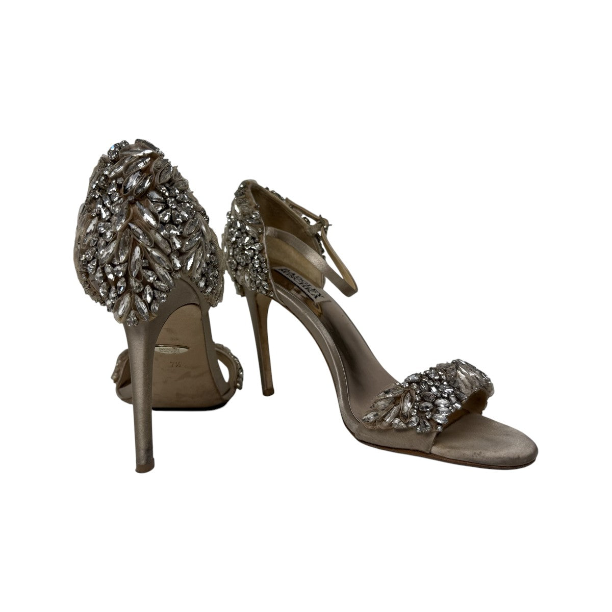 Badgley Mischka Beige Tampa Embellished Open Toe Evening Shoe Heels