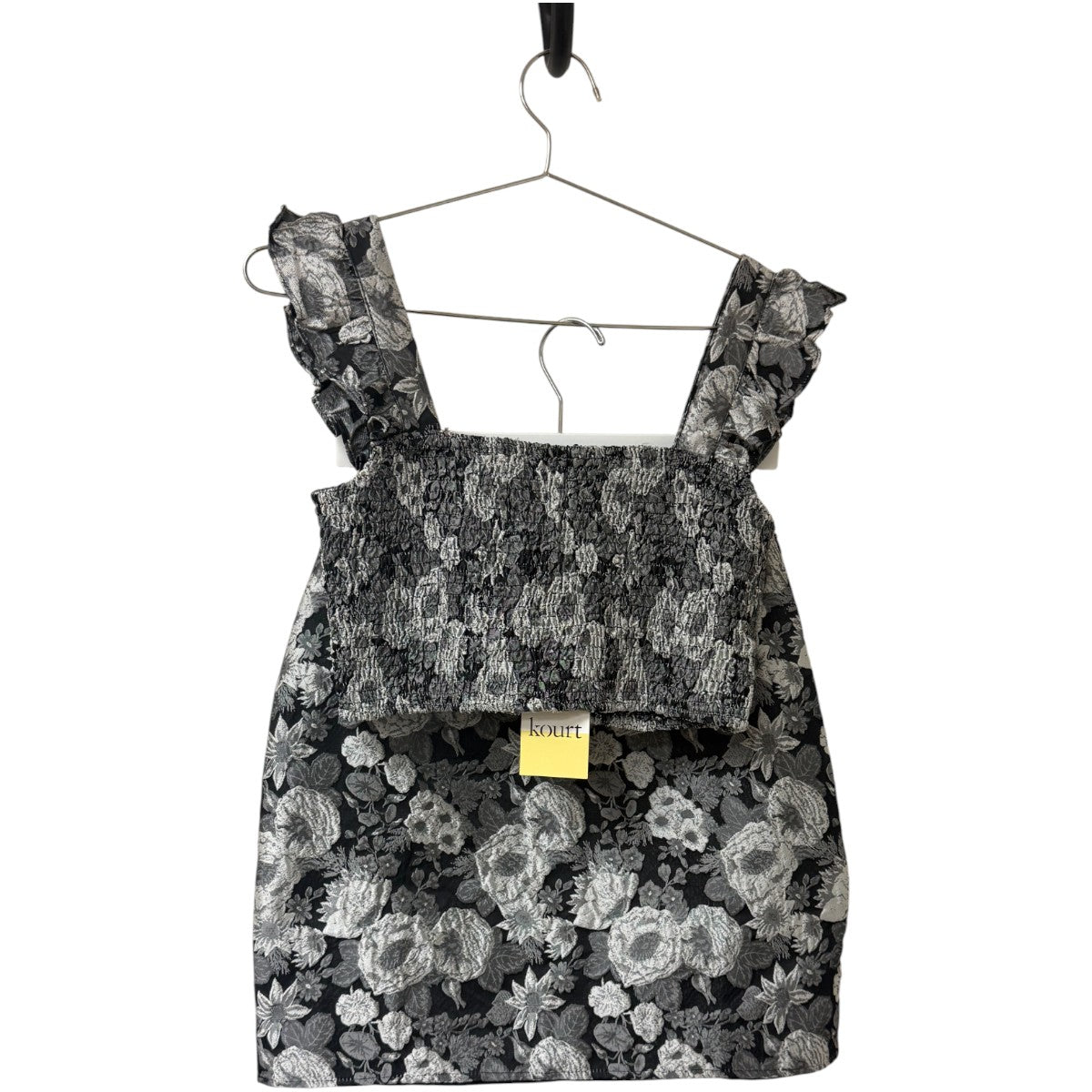 NWT Kourt Black Floral Tala Smocked Crop Top Mini Skirt Set Women's