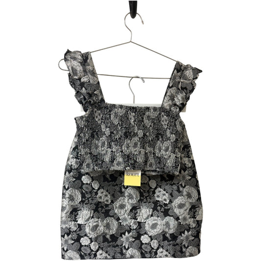 NWT Kourt Black Floral Tala Smocked Crop Top Mini Skirt Set Women's