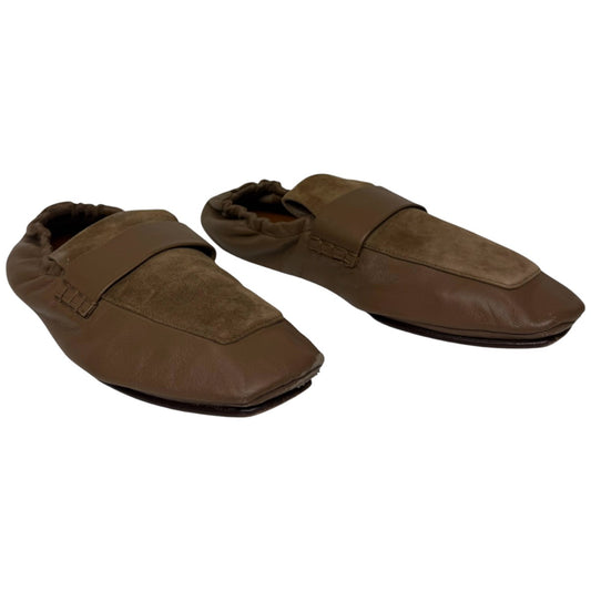 Lafayette 148 Khaki Nappa Leather Suede Square Toe Packable Loafers