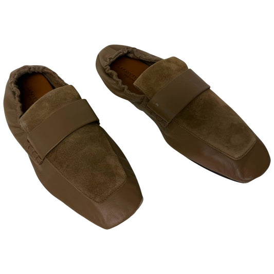 Lafayette 148 Khaki Nappa Leather Suede Square Toe Packable Loafers