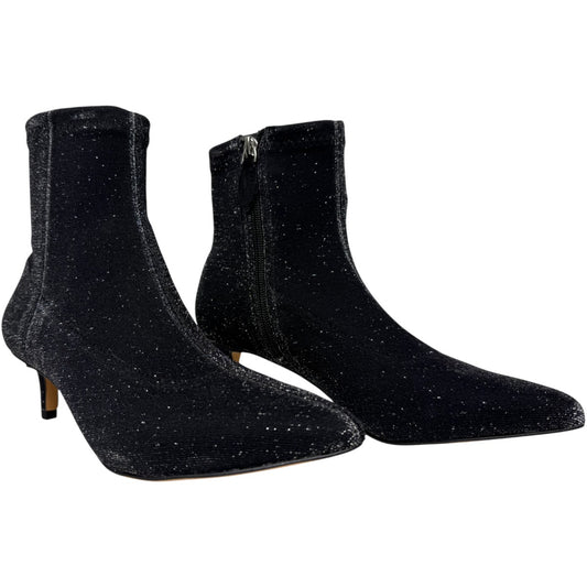 Rebecca Minkoff Sayres Black Glitter Kitten-Heel Pointed Booties (NWB)