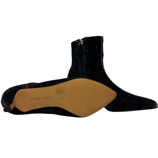 Rebecca Minkoff Sayres Black Glitter Kitten-Heel Pointed Booties (NWB)